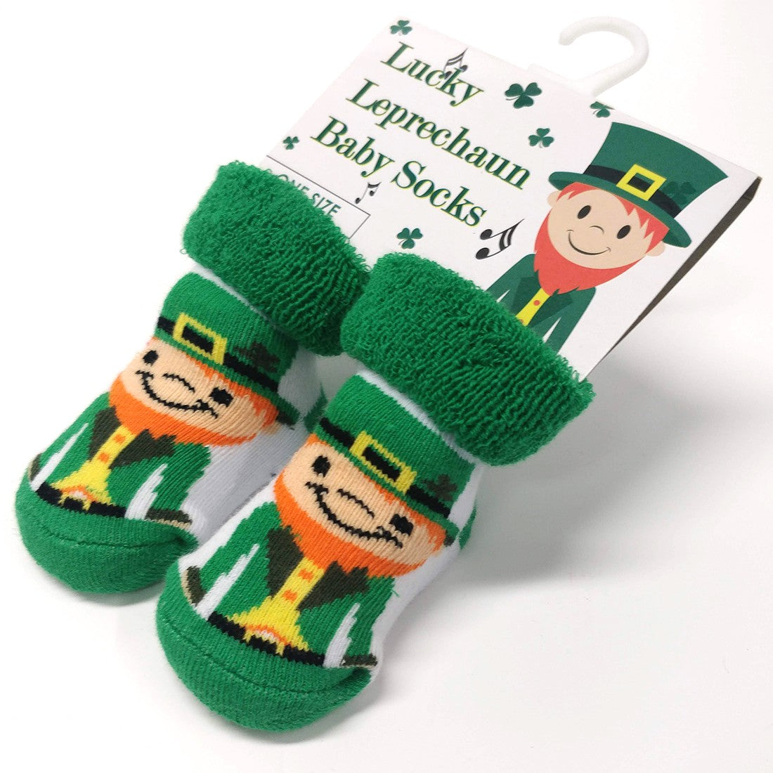 Leprechaun Toe Baby Socks in White & Green
