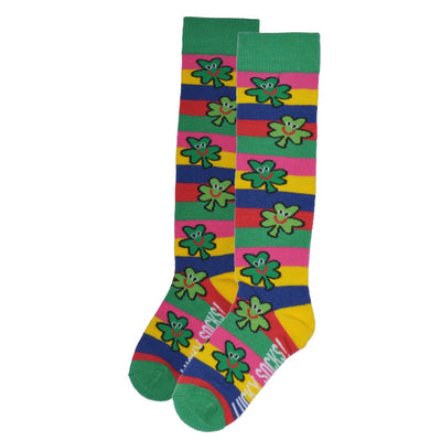 Multi Stripe Knee High Socks With Shamrocks