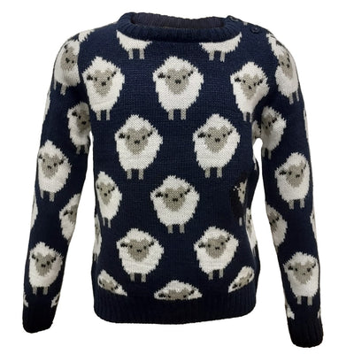 Sheep All Over Print Kids Knit Jumper in Navy