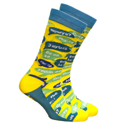 Nutty Fox Irish Slang Adult Socks in Yellow & Blue
