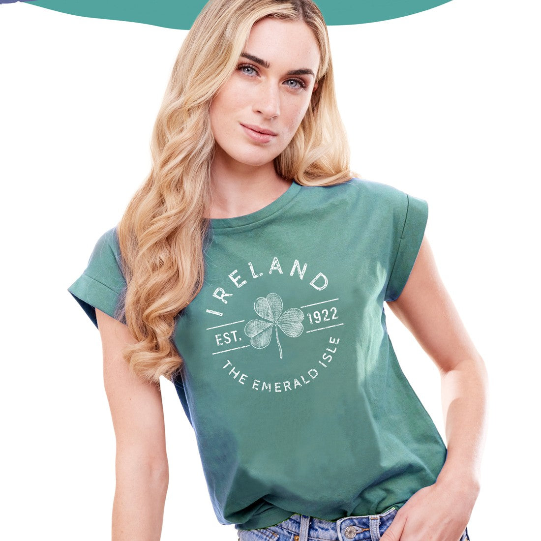 Ireland Shamrock ‘Est. 1922’ Ladies T-Shirt in Ocean Green