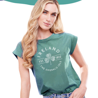 Ireland Shamrock ‘Est. 1922’ Ladies T-Shirt in Ocean Green