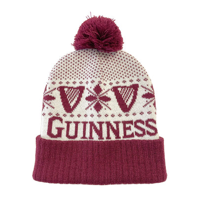 Guinness Festive Harp Knit Bobble Hat in Cream & Burgundy