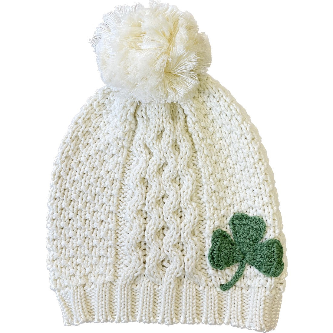 Aran Shamrock Bobble Hat in Cream