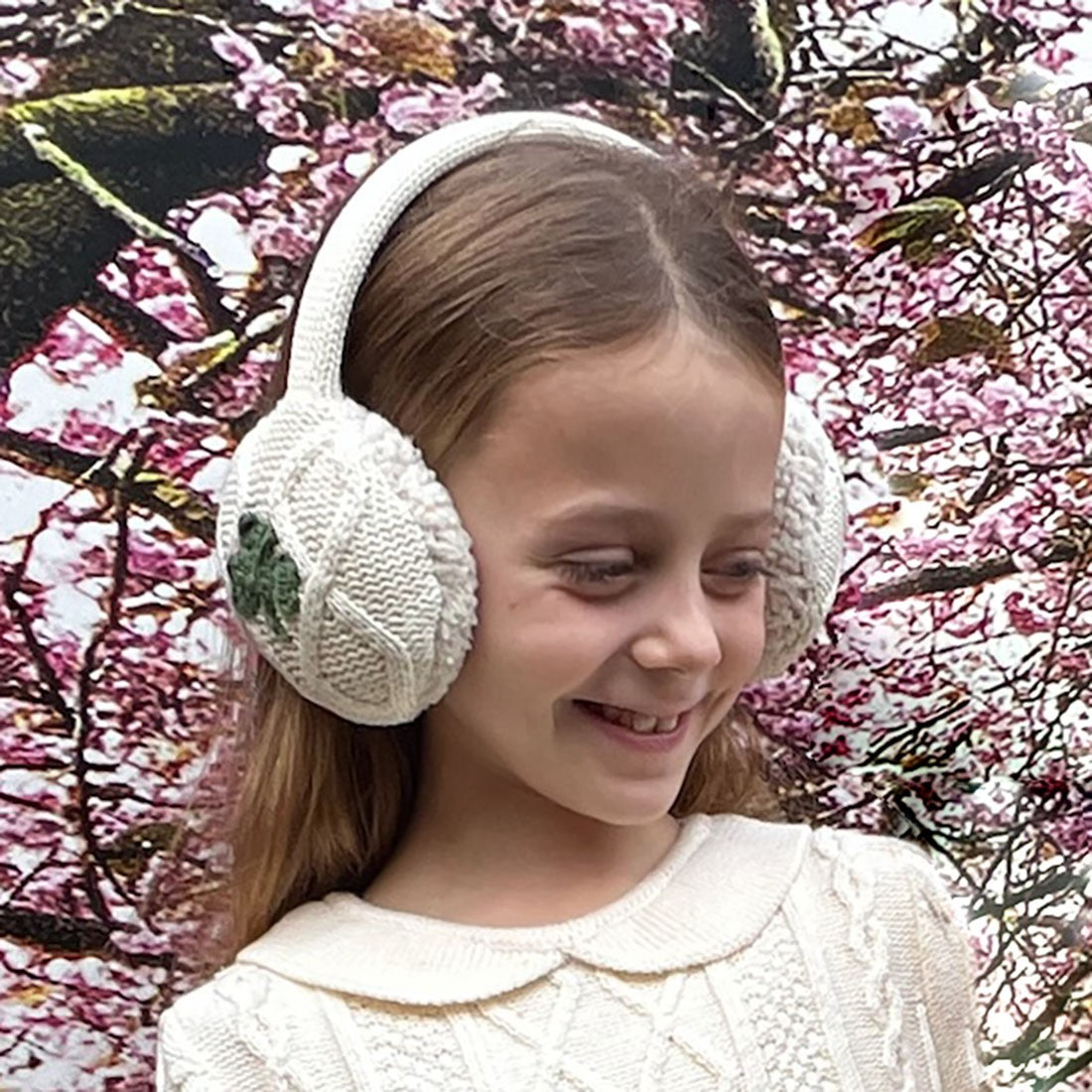 Kids Aran Shamrock Ear Muffs in Cream