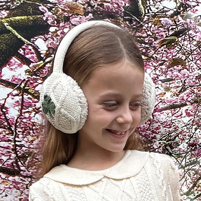 Kids Aran Shamrock Ear Muffs in Cream