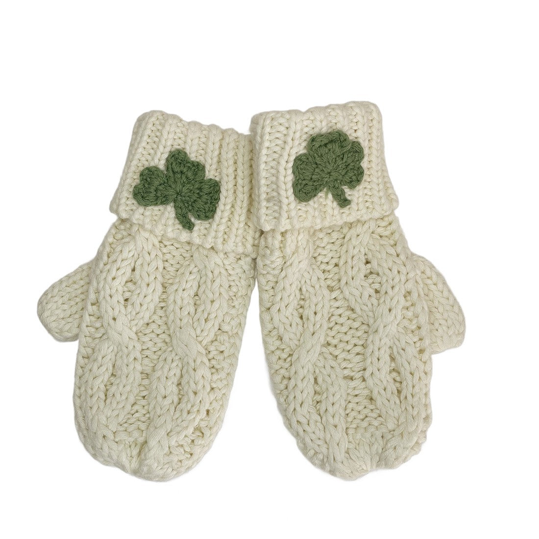 Kids Aran Shamrock Mittens in Cream