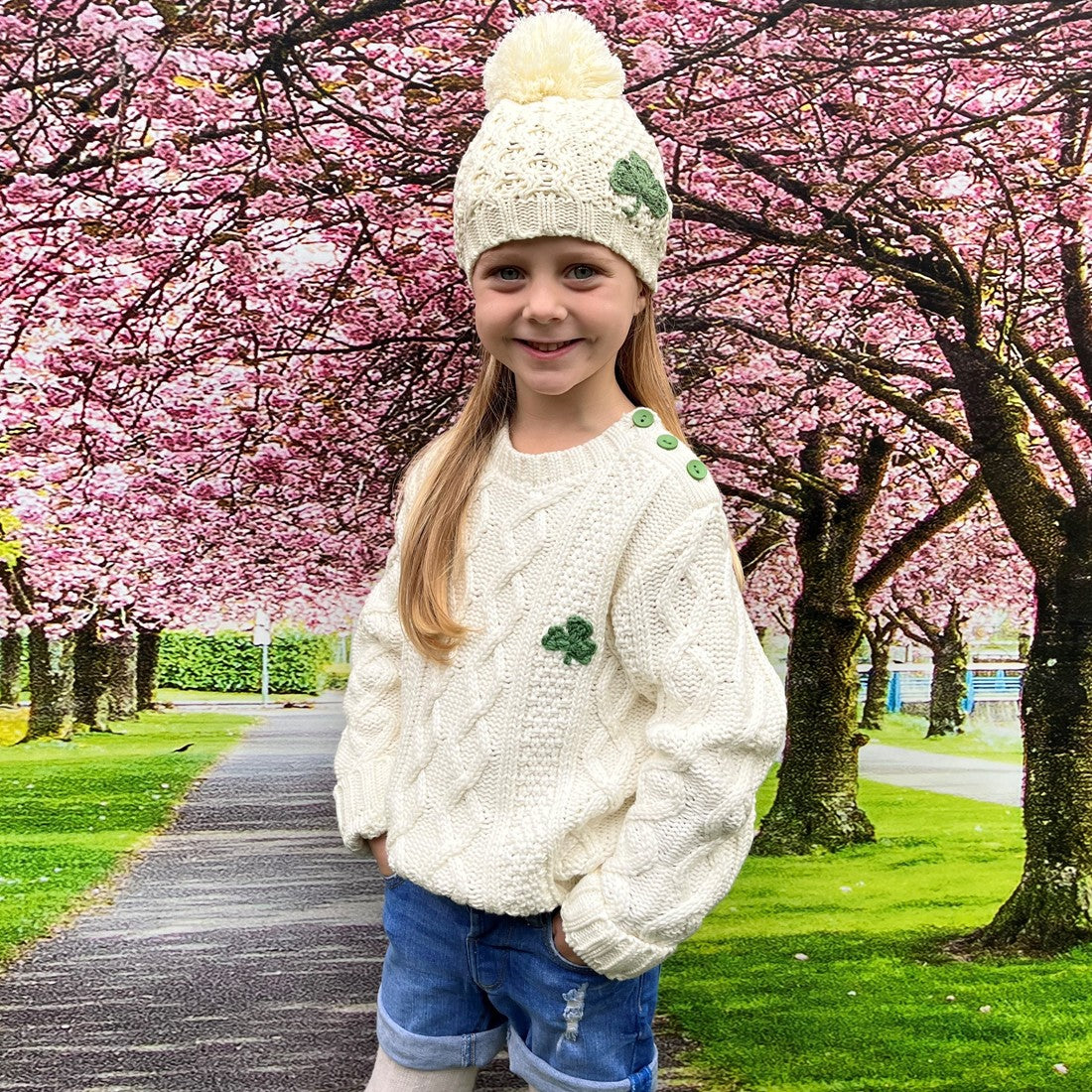 Kids Cable Aran Jumper in Cream