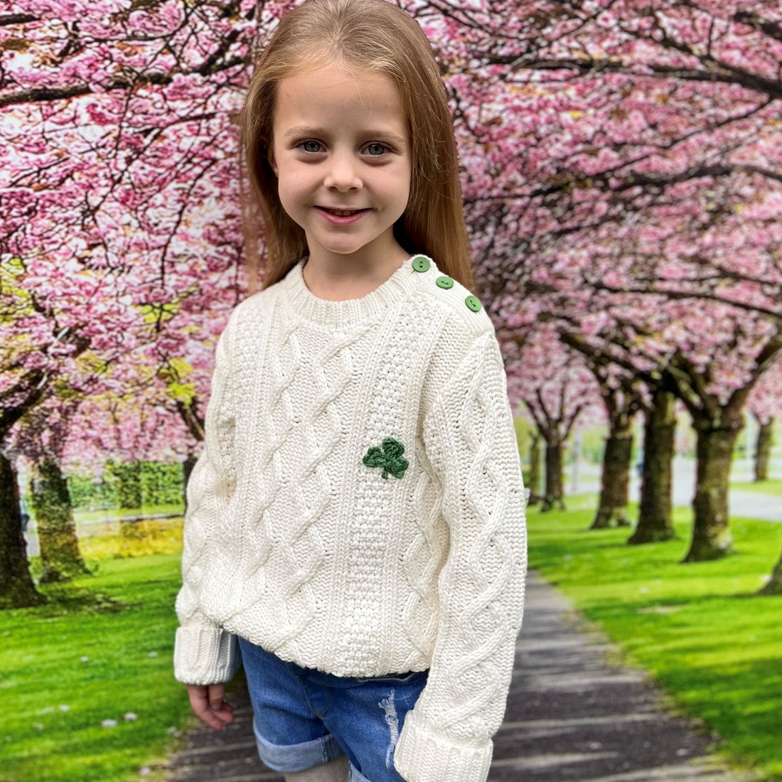 Kids Cable Aran Jumper in Cream