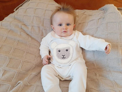 Patrick Francis Cream Sheep Velour Organic Cotton Baby Romper