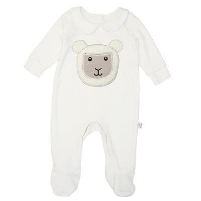 Patrick Francis Cream Sheep Velour Organic Cotton Baby Romper