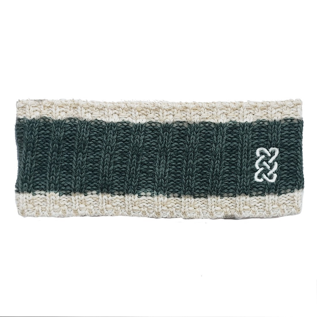 Melange Rib Knit Headband in Green & Cream