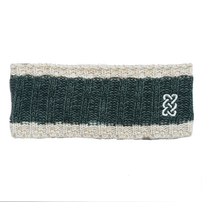 Melange Rib Knit Headband in Green & Cream
