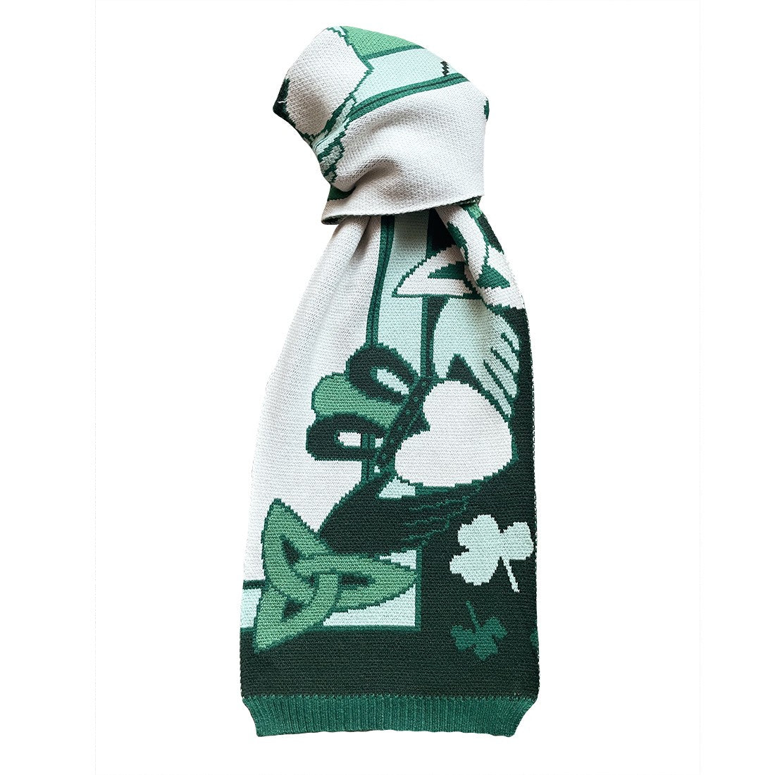 Claddagh Knit Scarf in Green & Cream