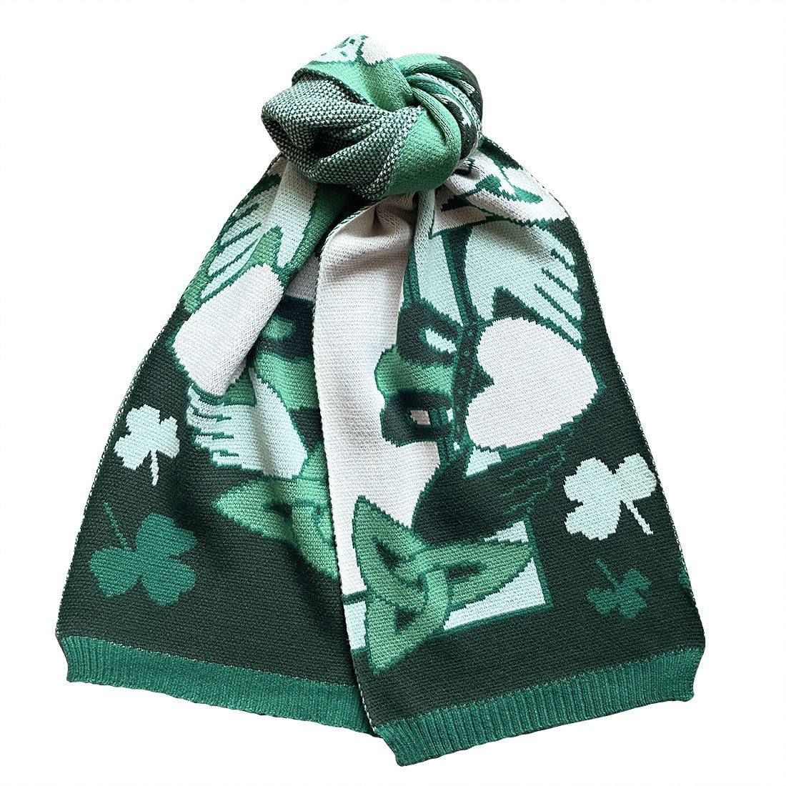 Claddagh Knit Scarf in Green & Cream