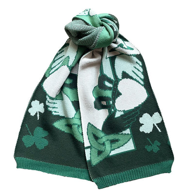 Claddagh Knit Scarf in Green & Cream