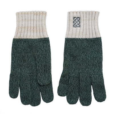 Melange Rib Knit Gloves in Green & Cream