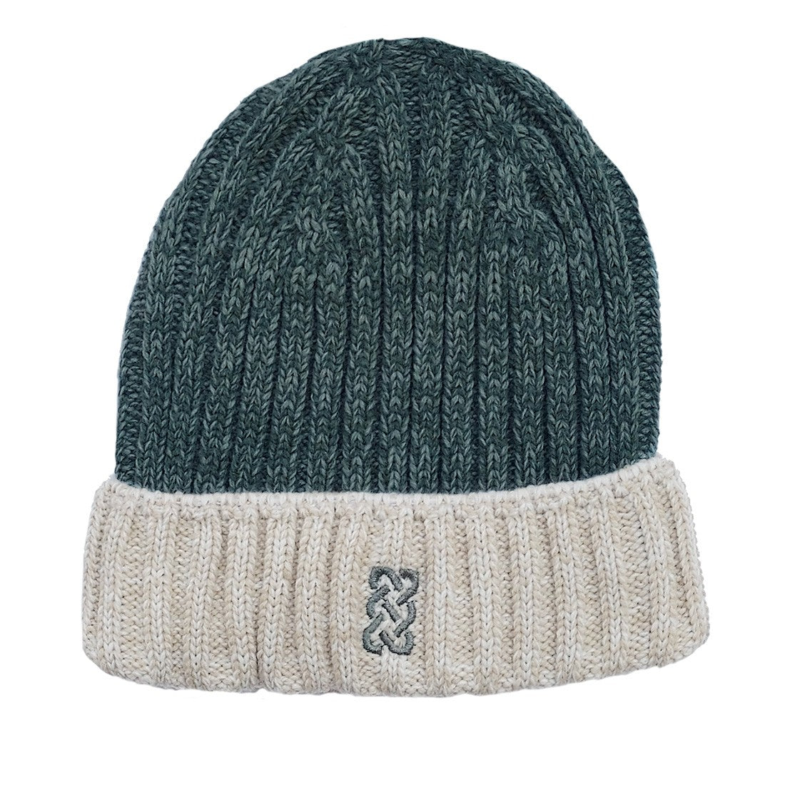 Melange Rib Knit Hat in Green & Cream