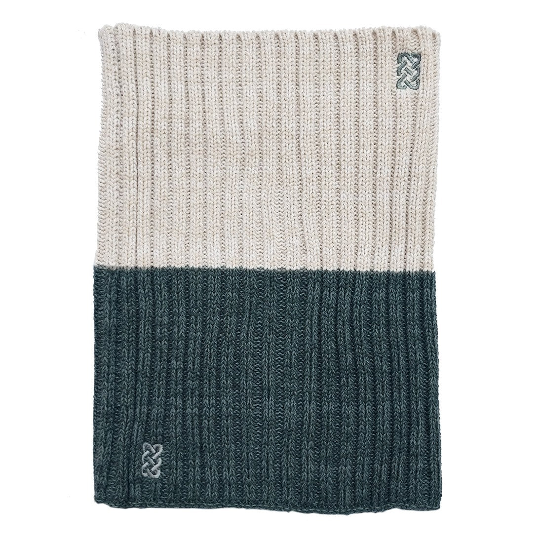 Melange Rib Knit Snood in Green & Cream