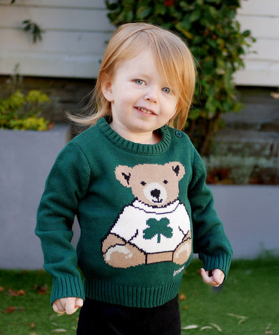 Kids Bear Knitted Jumper in Dark Green