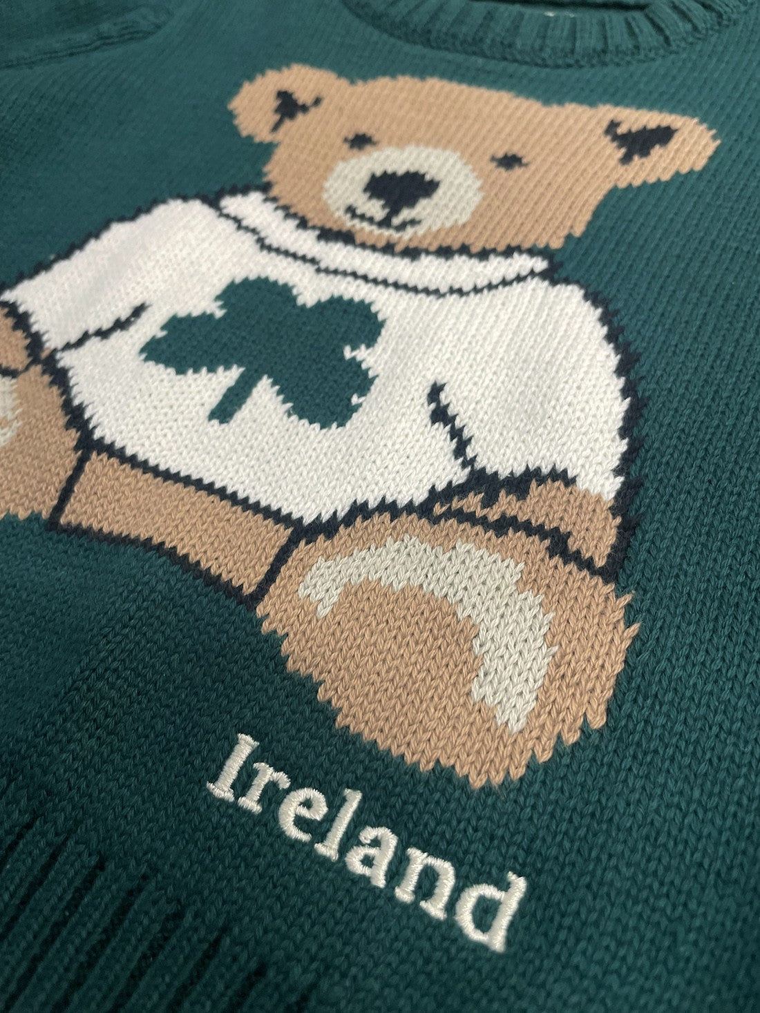 Kids Bear Knitted Jumper in Dark Green