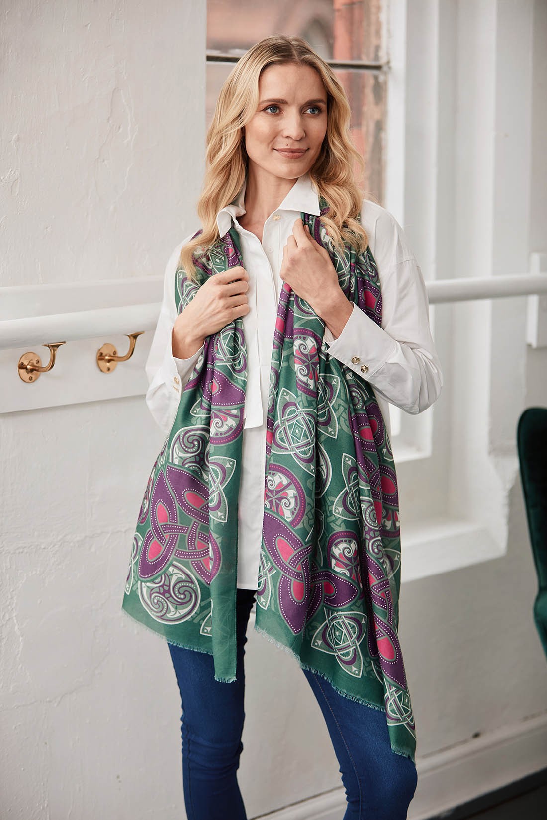 Celtic Knot Fashion Scarf in Bottle Green & Purple