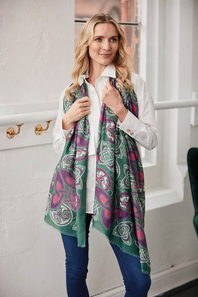 Celtic Knot Fashion Scarf in Bottle Green & Purple