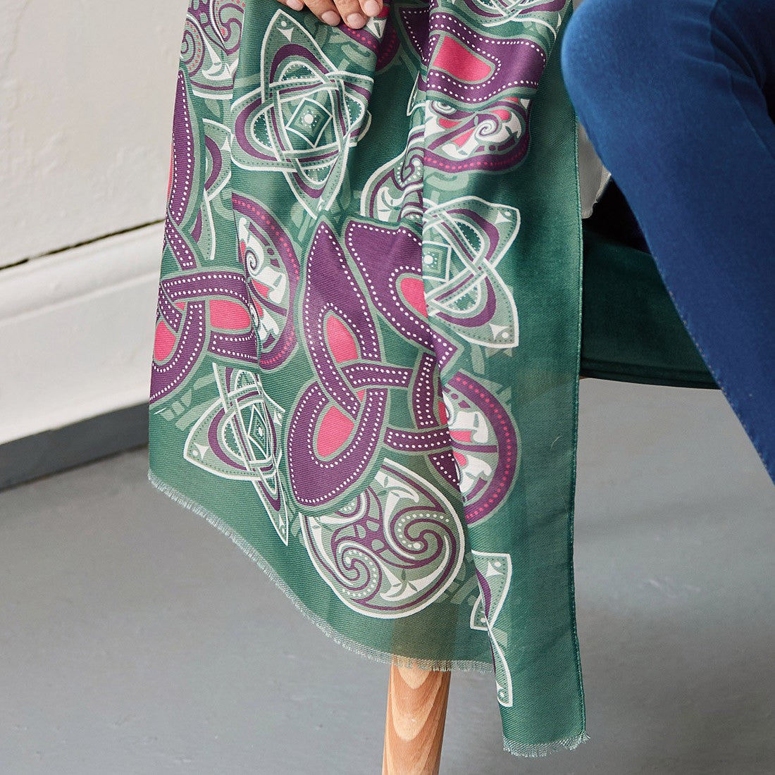 Celtic Knot Fashion Scarf in Bottle Green & Purple