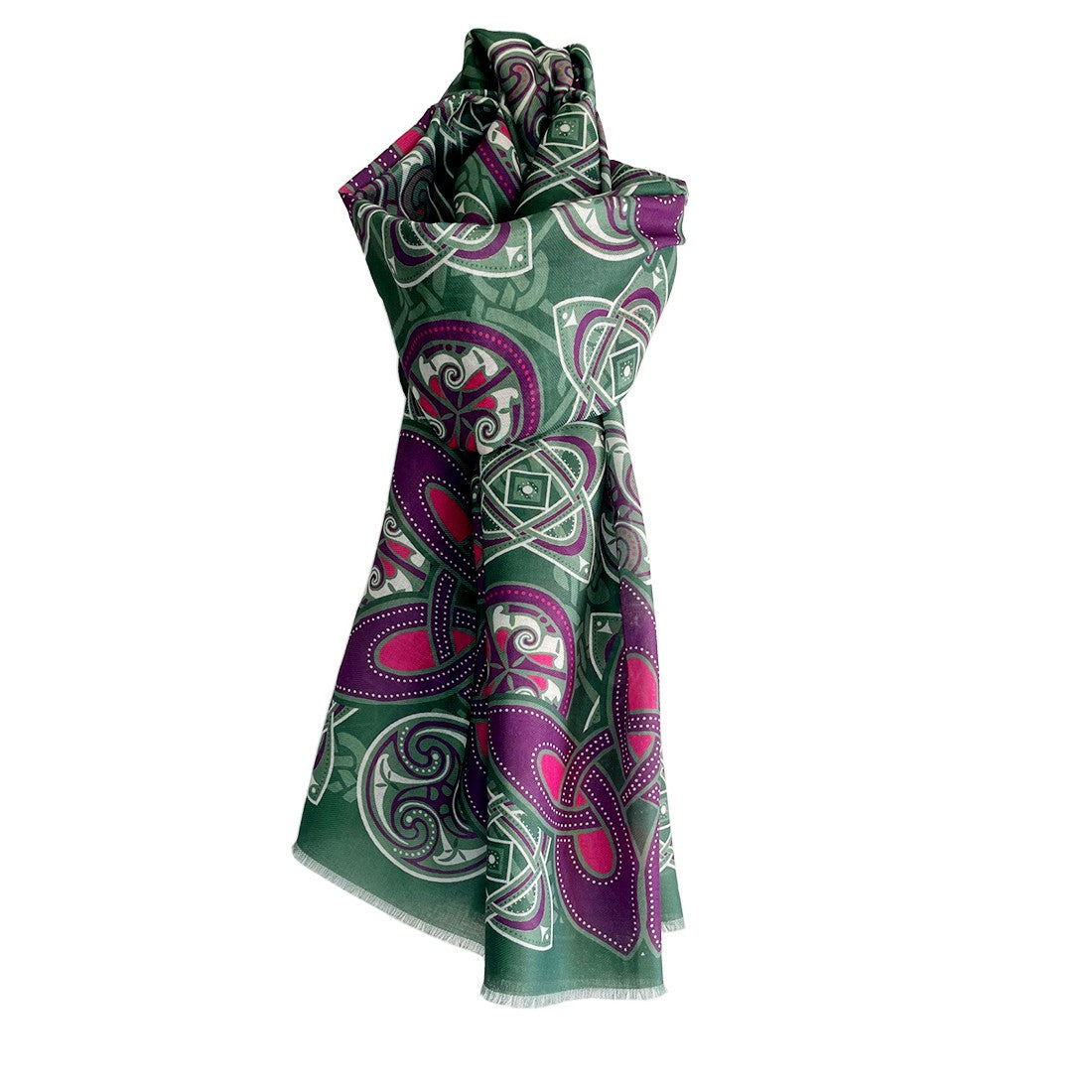 Celtic Knot Fashion Scarf in Bottle Green & Purple