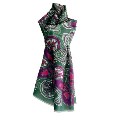 Celtic Knot Fashion Scarf in Bottle Green & Purple