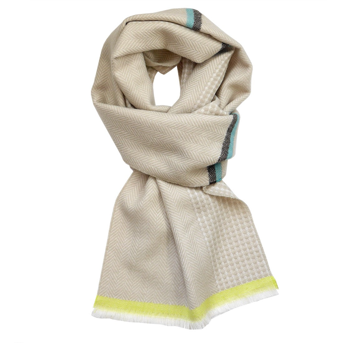 Patrick Francis Ireland Beige Herringbone Woven Scarf