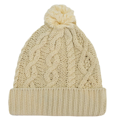 Patrick Francis Ireland Cream Aran Knit Pom Pom Hat