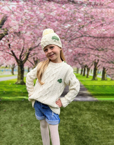 Patrick Francis Ireland Cream Shamrock Kids Knit Hat