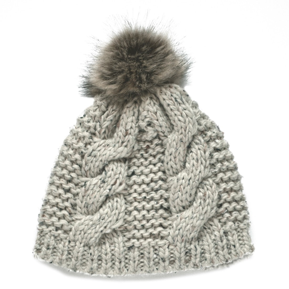 Patrick Francis Adults Oatmeal Speckled Wool Faux Fur Bobble Hat
