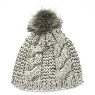 Patrick Francis Adults Oatmeal Speckled Wool Faux Fur Bobble Hat