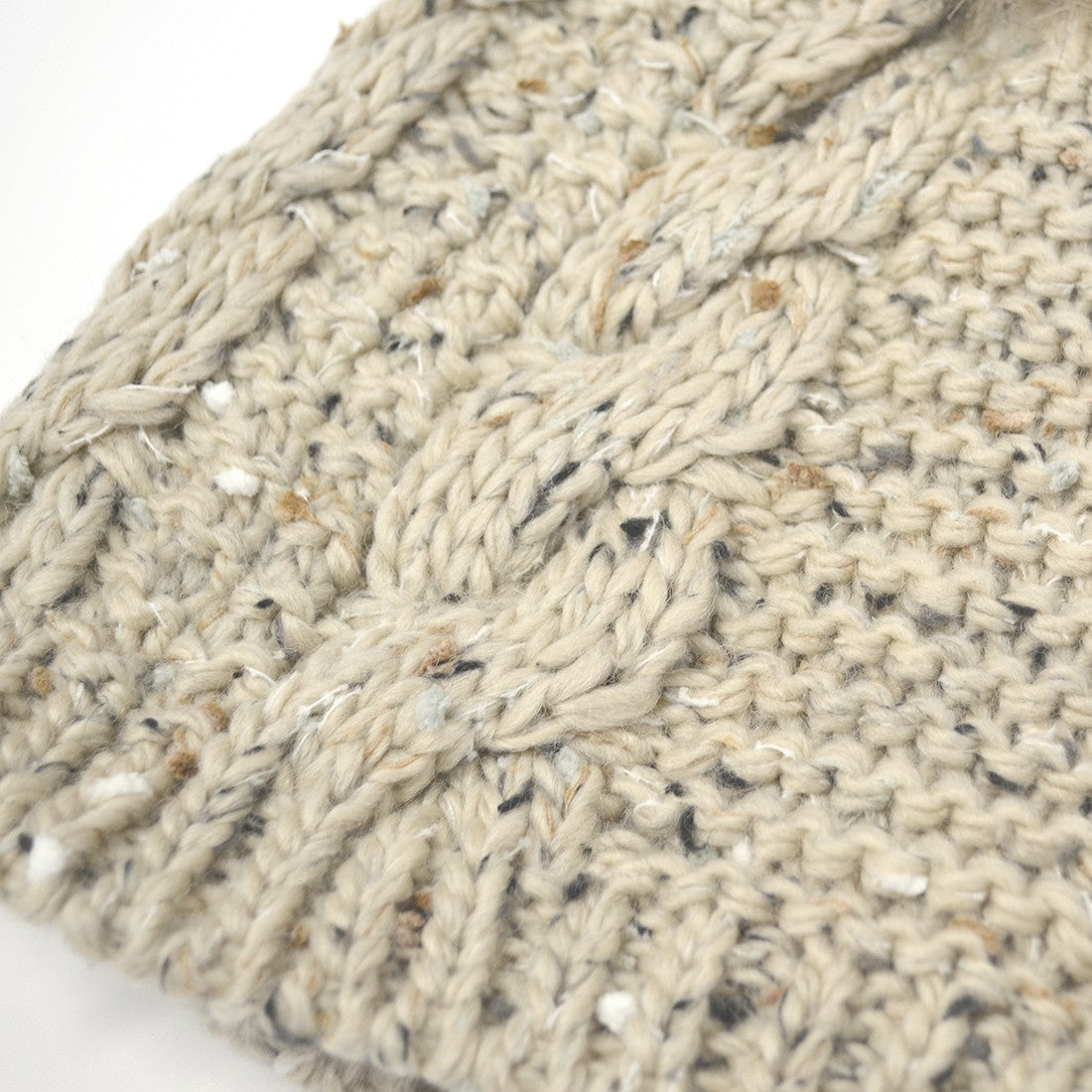 Patrick Francis Adults Oatmeal Speckled Wool Faux Fur Bobble Hat