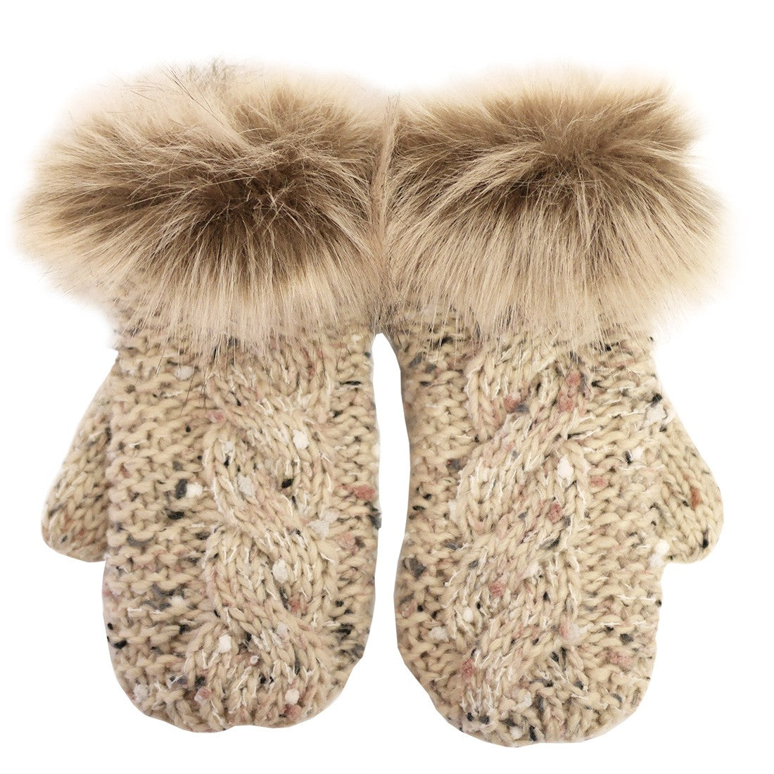 Patrick Francis Kids Oatmeal Speckled Wool Faux Fur Mittens