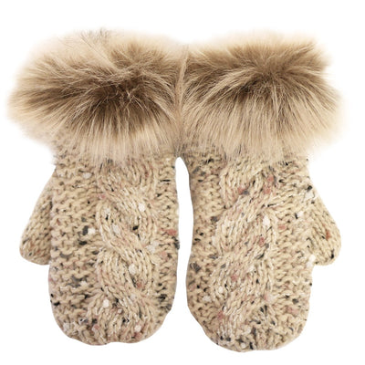 Patrick Francis Kids Oatmeal Speckled Wool Faux Fur Mittens