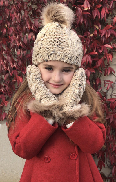 Patrick Francis Kids Oatmeal Speckled Wool Faux Fur Mittens