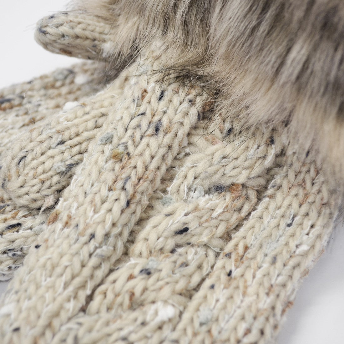 Patrick Francis Kids Oatmeal Speckled Wool Faux Fur Mittens