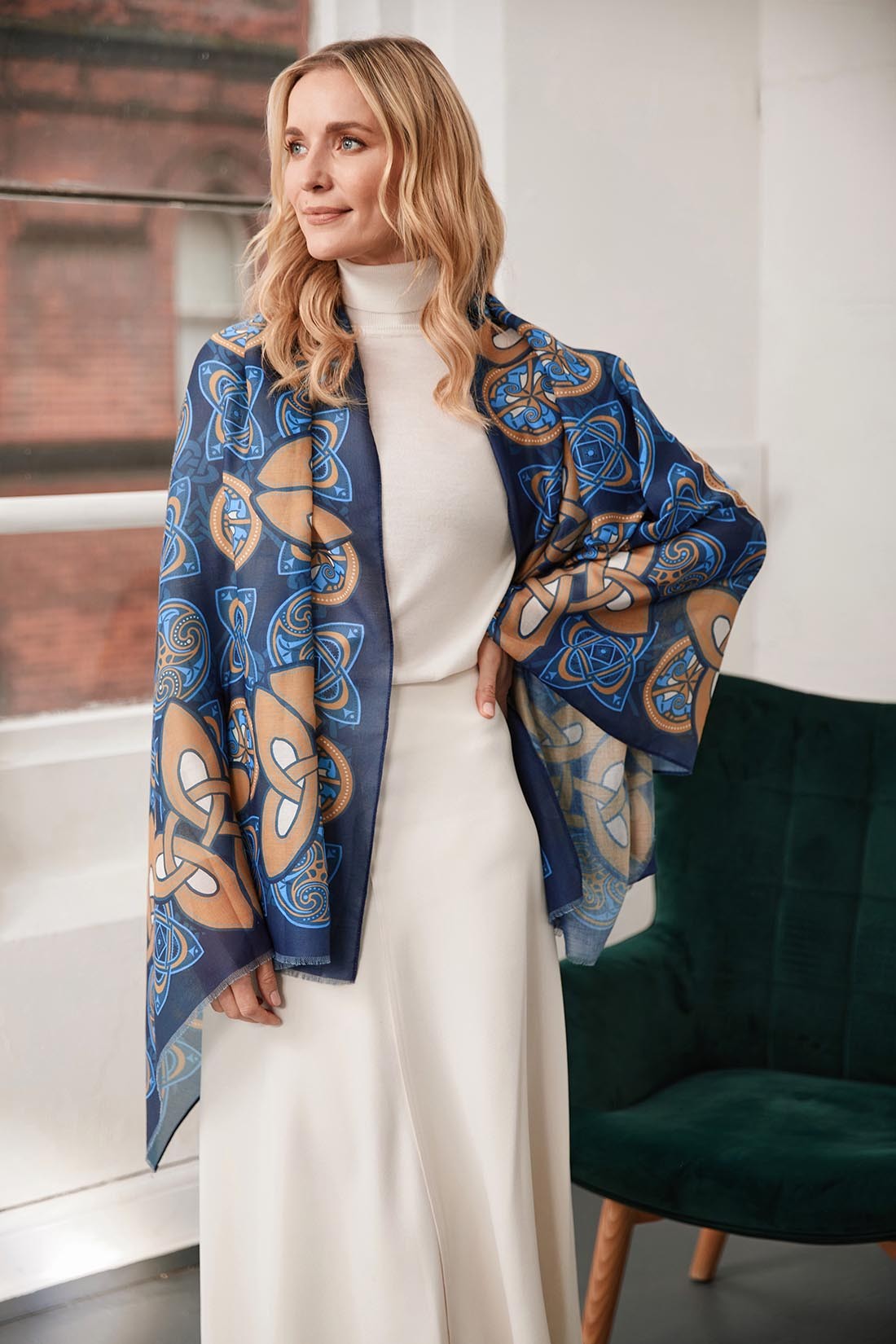 Celtic Knot Fashion Scarf in Navy & Gold