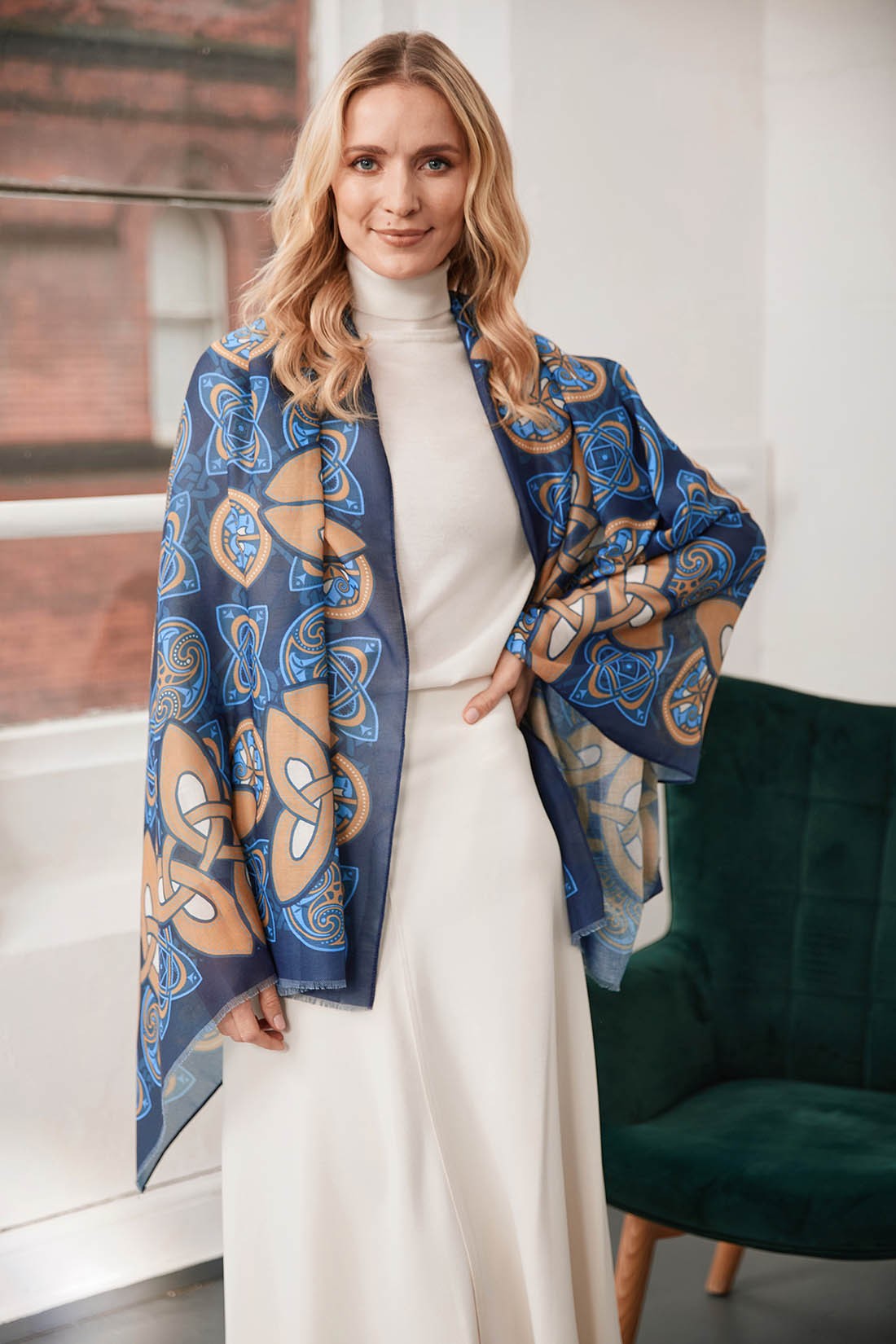 Celtic Knot Fashion Scarf in Navy & Gold