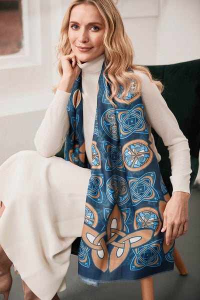 Celtic Knot Fashion Scarf in Navy & Gold