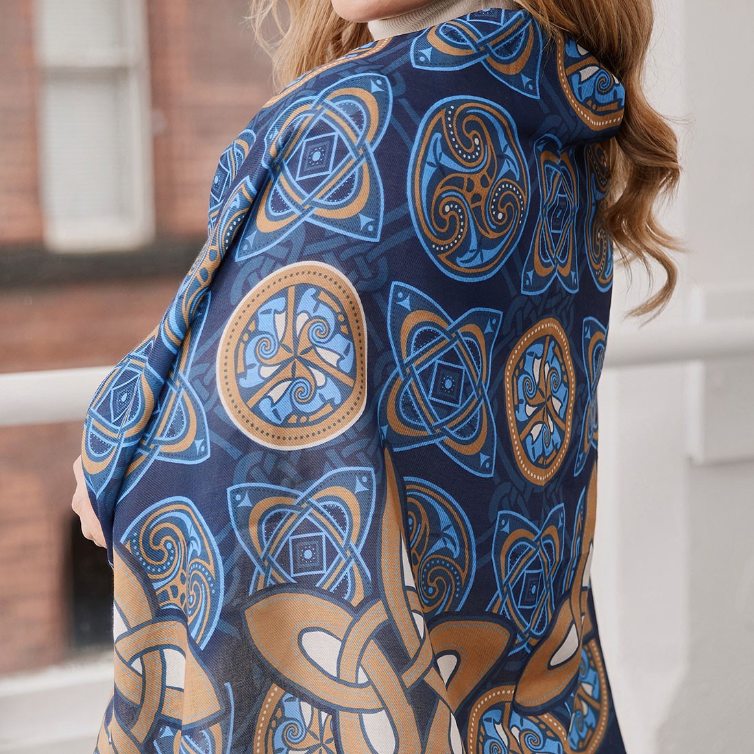 Celtic Knot Fashion Scarf in Navy & Gold