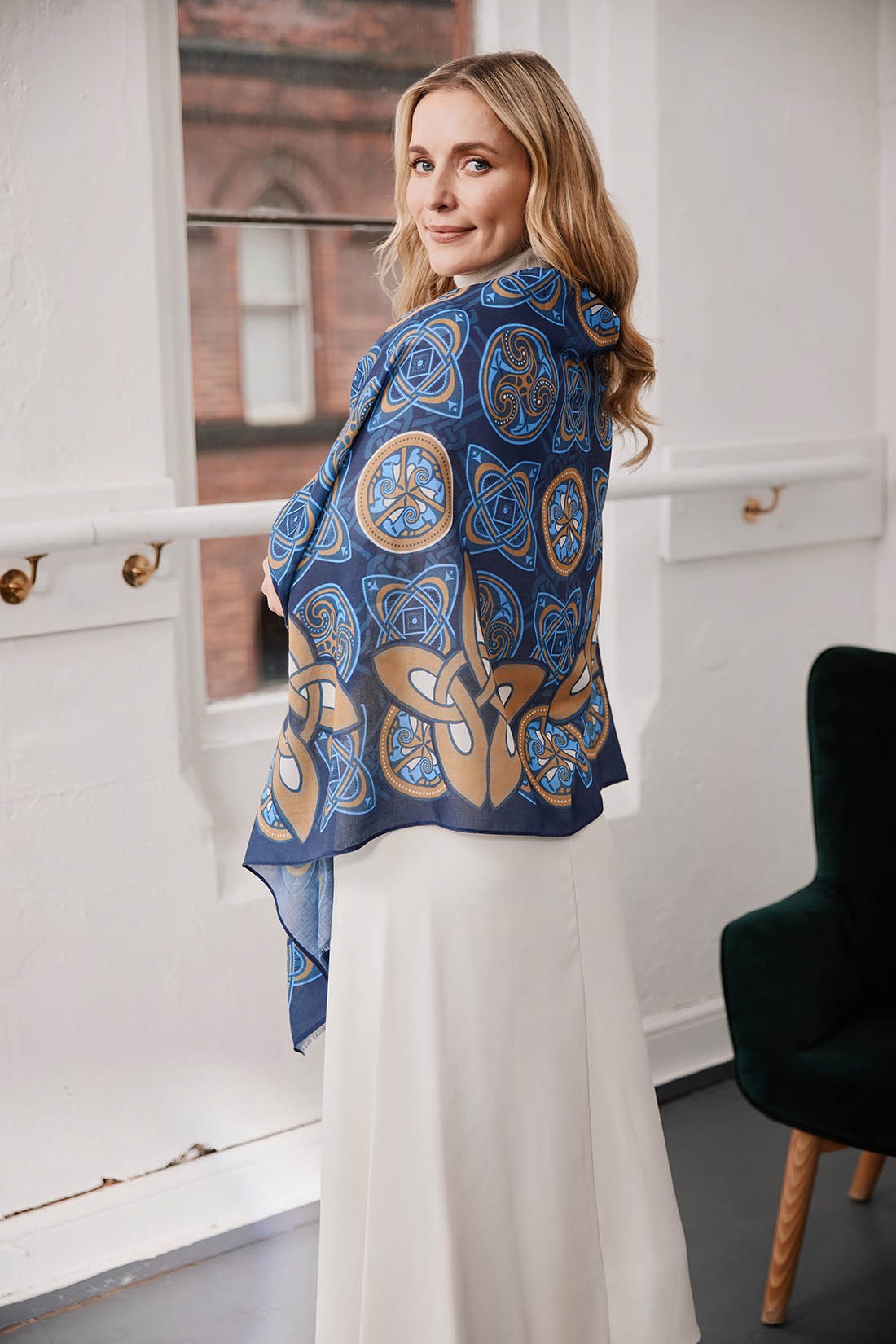Celtic Knot Fashion Scarf in Navy & Gold