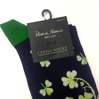 Ladies Shamrock Socks in Navy