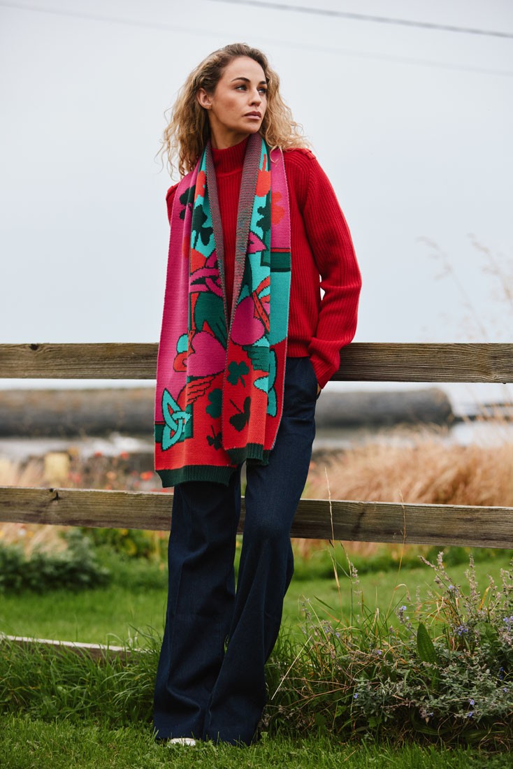 Claddagh Knit Scarf in Pink, Green & Red
