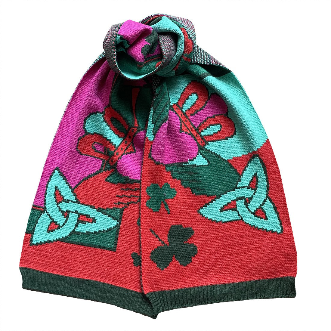 Claddagh Knit Scarf in Pink, Green & Red