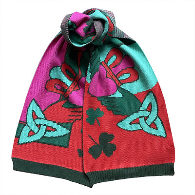 Claddagh Knit Scarf in Pink, Green & Red