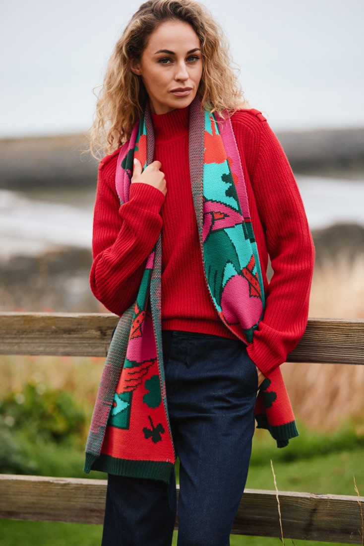 Claddagh Knit Scarf in Pink, Green & Red